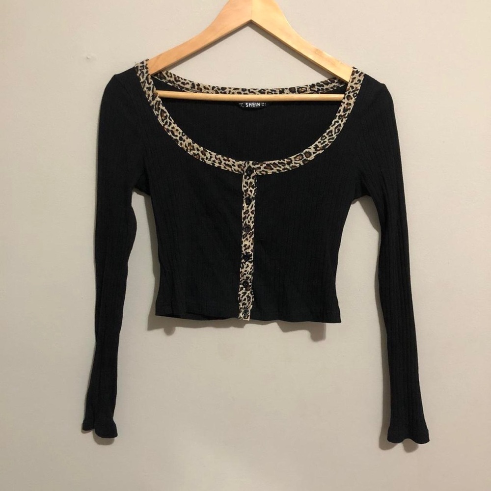Y2k inspired cheetah detailing black knit long sleeve